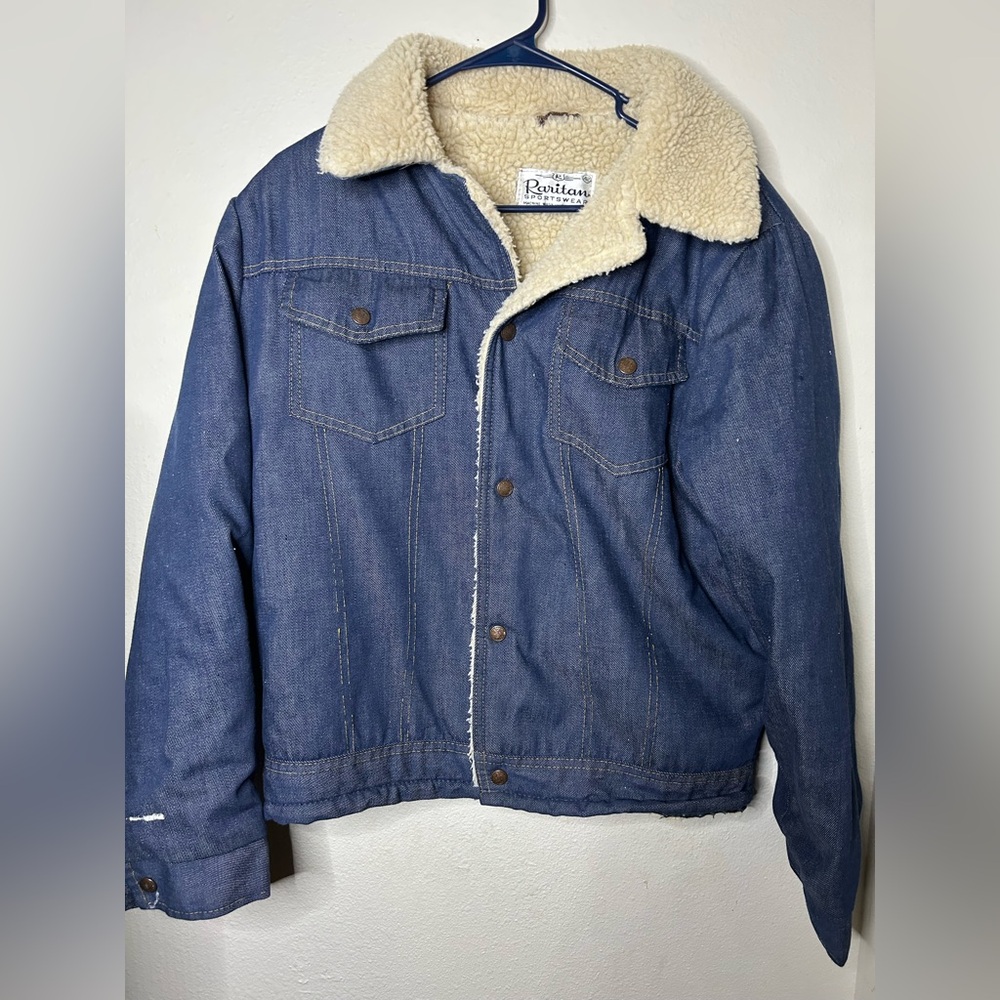 Raritan Sportswear Men's Blue Denim Jacket Sherpa Lined Size 42 Medium